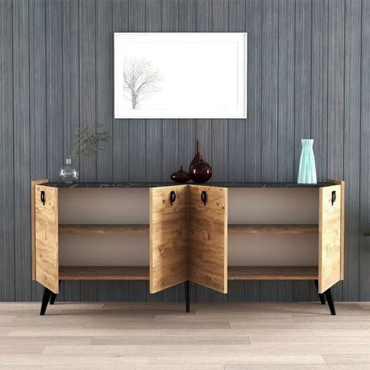 Μπουφές Jeslie pakoworld μελαμίνης oak-ανθρακί 180x40x79εκ Μπουφές Jeslie pakoworld μελαμίνης oak-ανθρακί 180x40x79εκ