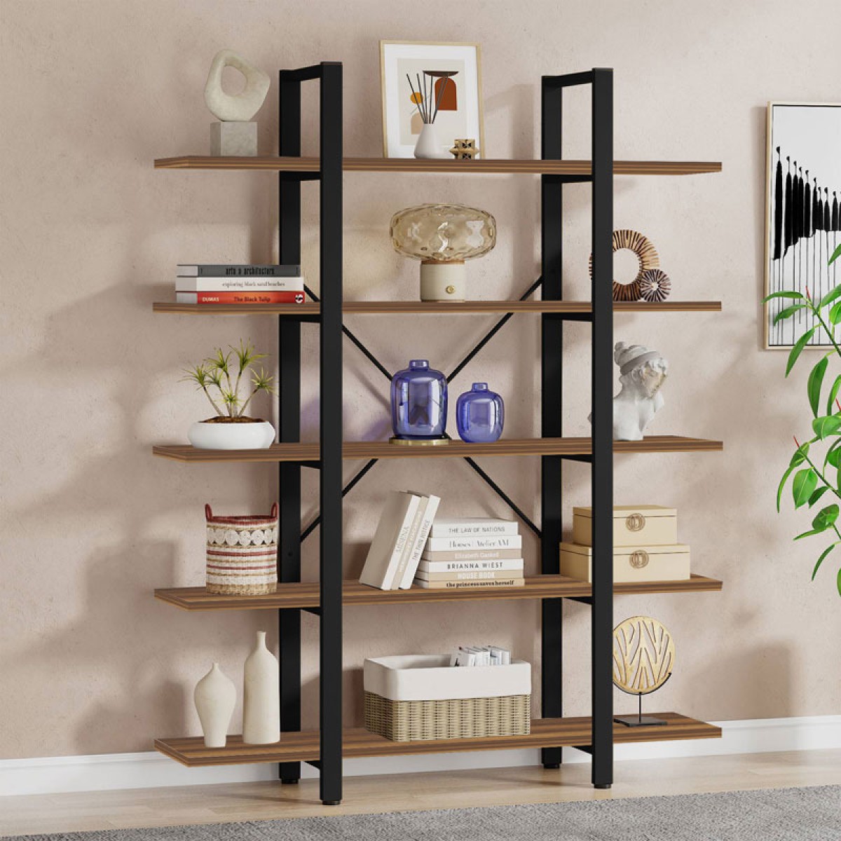 Βιβλιοθήκη Esthon pakoworld καρυδί-μαύρο μέταλλο 120x28x180εκ Βιβλιοθήκη Esthon pakoworld καρυδί-μαύρο μέταλλο 120x28x180εκ
