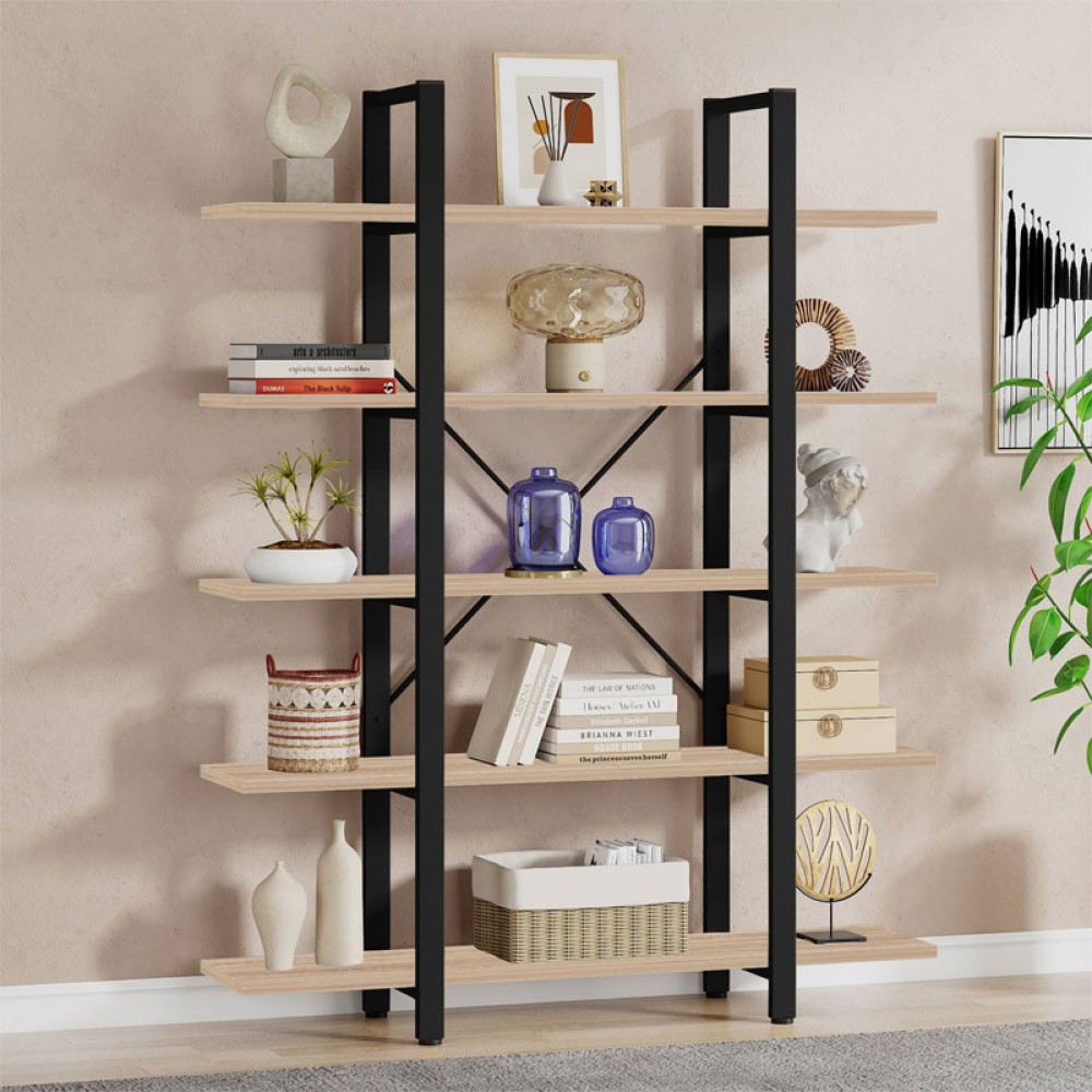 Βιβλιοθήκη Esthon pakoworld φυσικό-μαύρο μέταλλο 120x28x184εκ