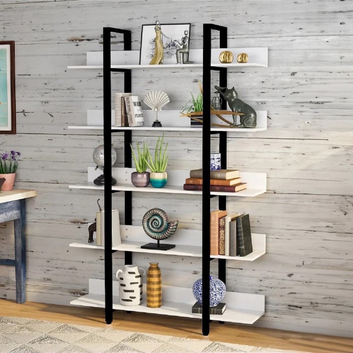 Βιβλιοθήκη Almond pakoworld λευκό-μαύρο 119x27x185εκ Βιβλιοθήκη Almond pakoworld λευκό-μαύρο 119x27x185εκ