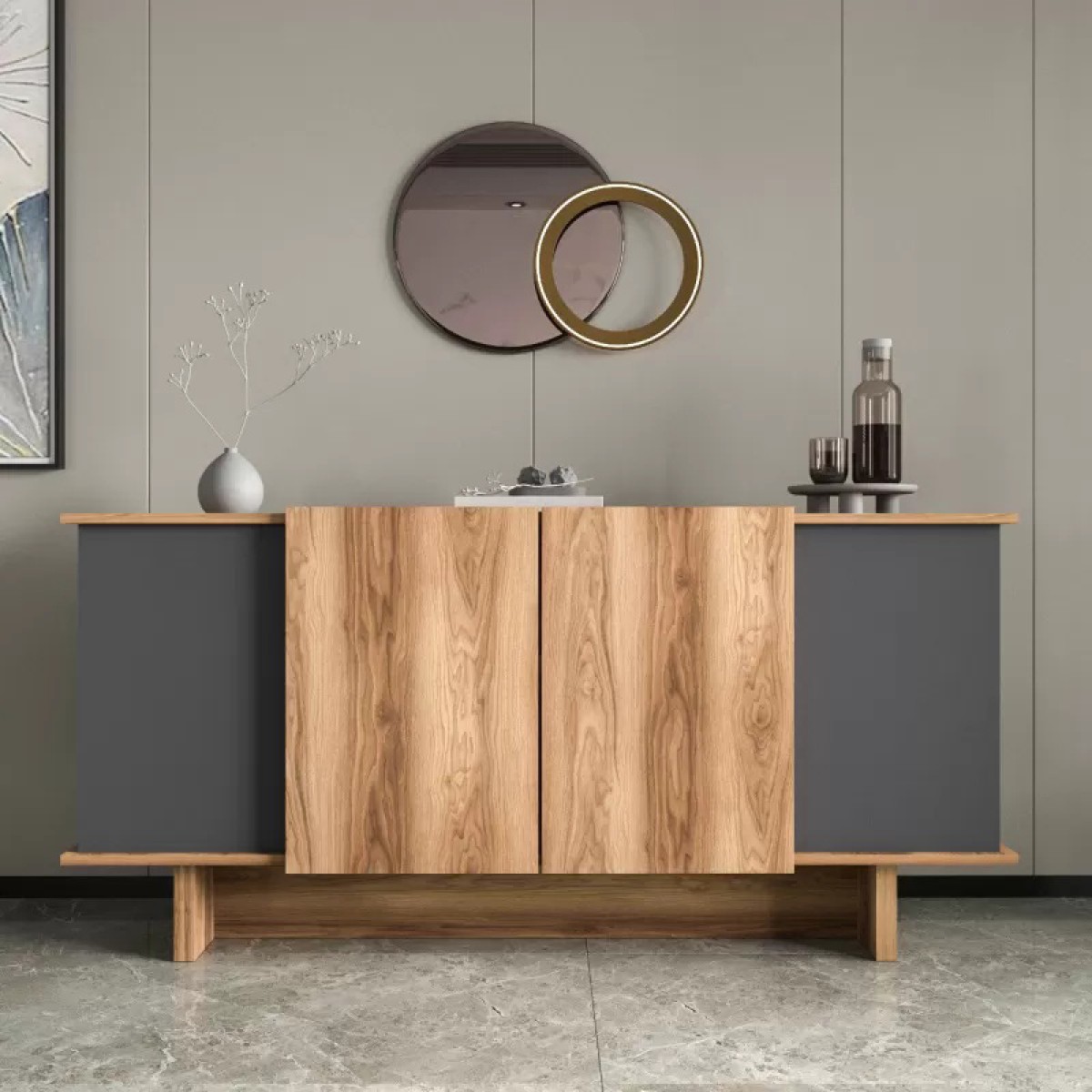 Μπουφές Aramos pakoworld σε ανθρακί - oak απόχρωση 180x45x80εκ Μπουφές Aramos pakoworld σε ανθρακί - oak απόχρωση 180x45x80εκ