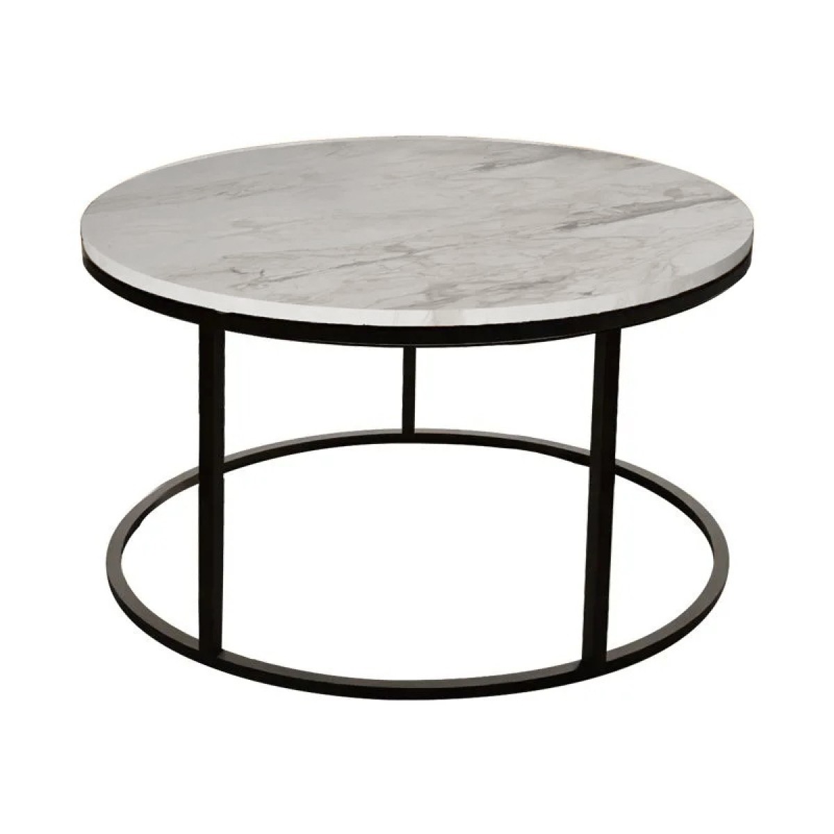 Τραπέζι σαλονιού Sikele pakoworld λευκή όψη μαρμάρου και μαύρα μεταλλικά πόδια Φ60x40εκ