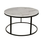 Τραπέζι σαλονιού Sikele pakoworld λευκή όψη μαρμάρου και μαύρα μεταλλικά πόδια Φ60x40εκ