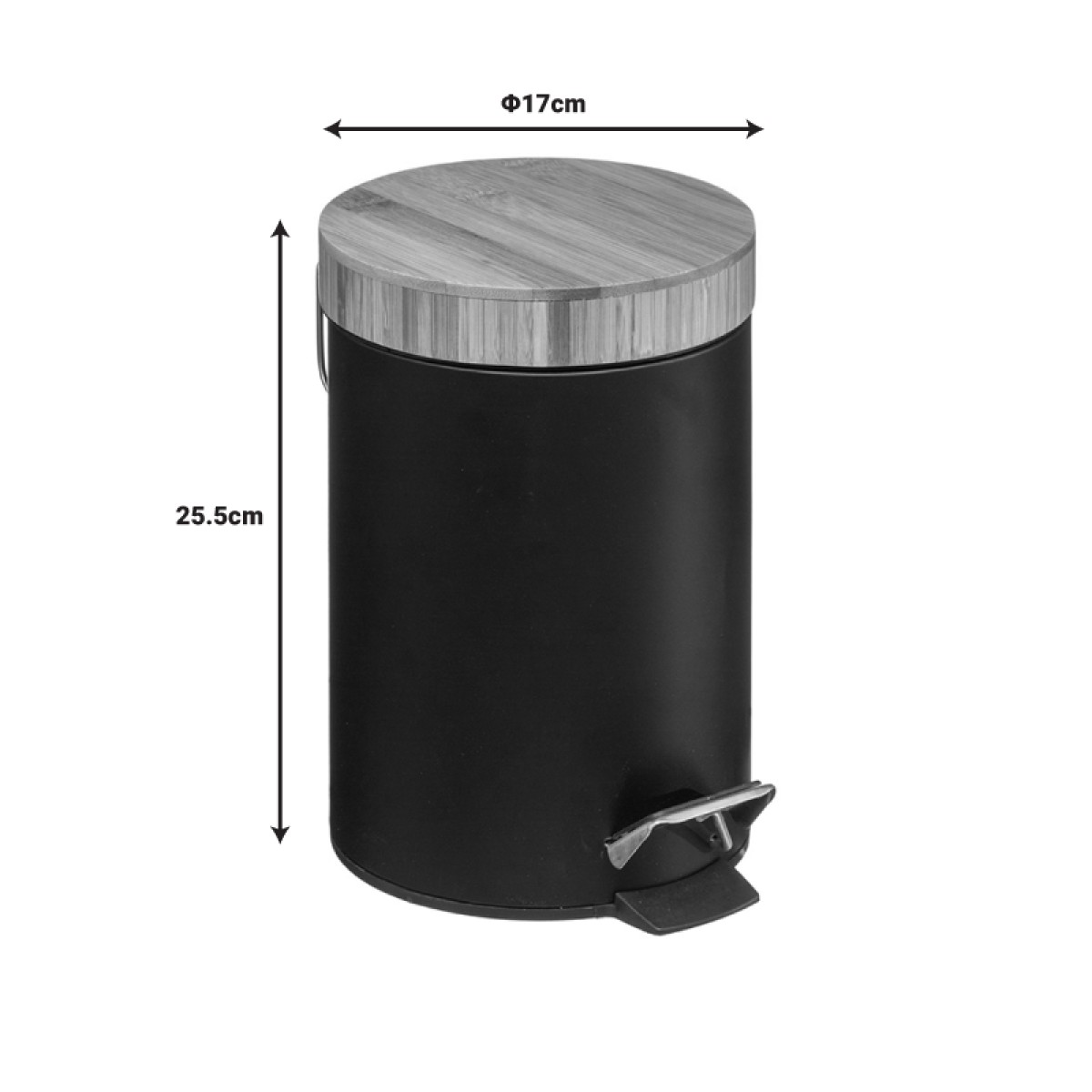Κάδος απορριμμάτων 3L Dustbin pakoworld μέταλλο-pp μαύρο-oak Κάδος απορριμμάτων 3L Dustbin pakoworld μέταλλο-pp μαύρο-oak