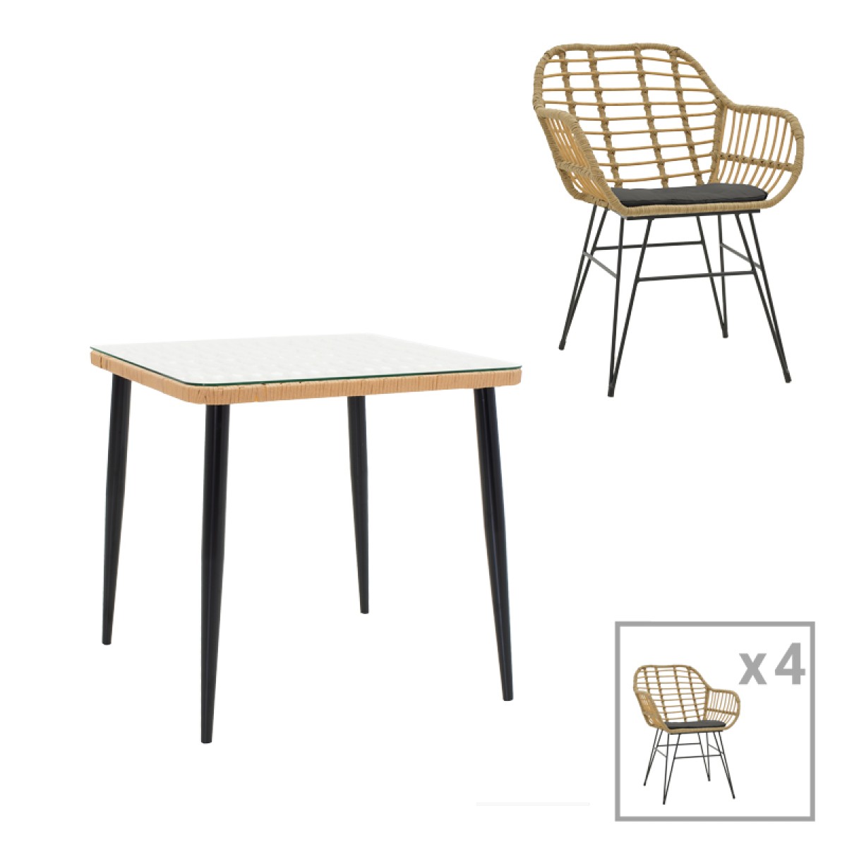 Τραπεζαρία Naoki V σετ 5τεμ pakoworld rattan pe σε φυσική απόχρωση και μαύρο μέταλλο 80x80x78εκ Τραπεζαρία Naoki V σετ 5τεμ pakoworld rattan pe σε φυσική απόχρωση και μαύρο μέταλλο 80x80x78εκ
