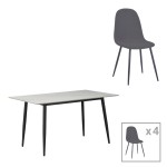 Τραπεζαρία Gustas-Bella pakoworld σετ 5τμχ  λευκό μαρμάρου sintered stone-ανθρακί βελούδο 120x60x75εκ