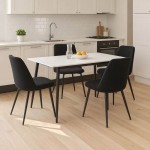 Τραπεζαρία Gustas-Giselle pakoworld σετ 5τμχ  λευκό μαρμάρου sintered stone-μπουκλέ μαύρο 120x60x75εκ