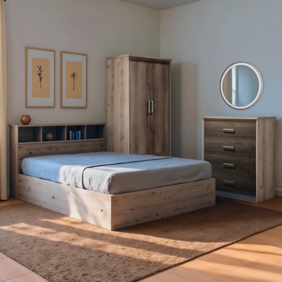 Φοιτητικό πακέτο επίπλων κρεβατοκάμαρας Shade pakoworld σετ 3τεμ