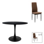 Τραπεζαρία Balou-Parker pakoworld σετ 5τεμ μαύρο-καφέ Φ120x73εκ