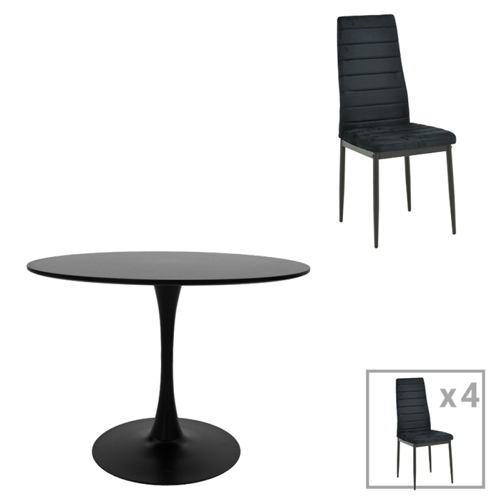 Τραπεζαρία Balou-Parker pakoworld σετ 5τεμ μαύρο Φ120x73εκ