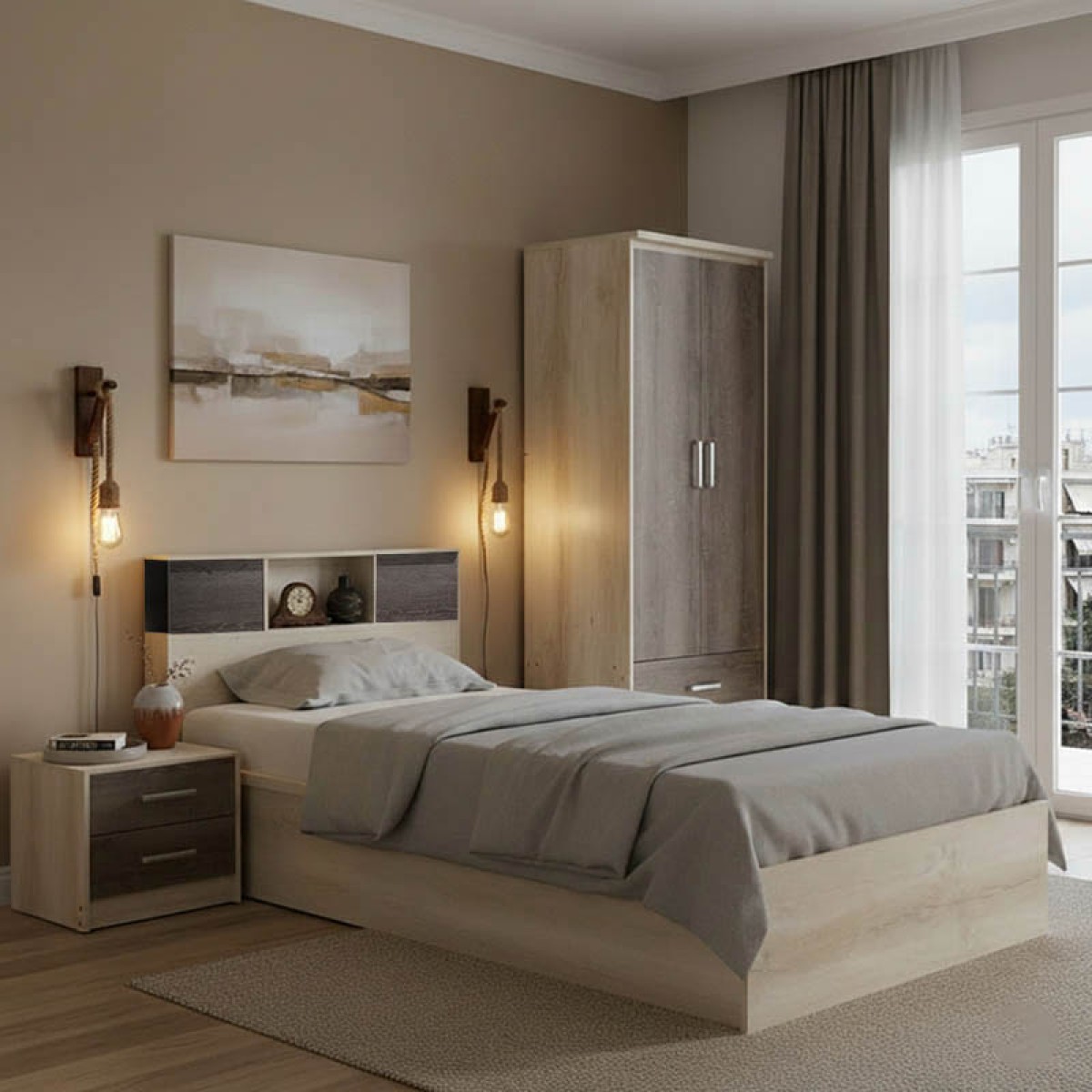 Σετ Κρεβατοκάμαρας Olympus Castillo Toro με Κρεβάτι 120x200εκ Σετ 3τεμ