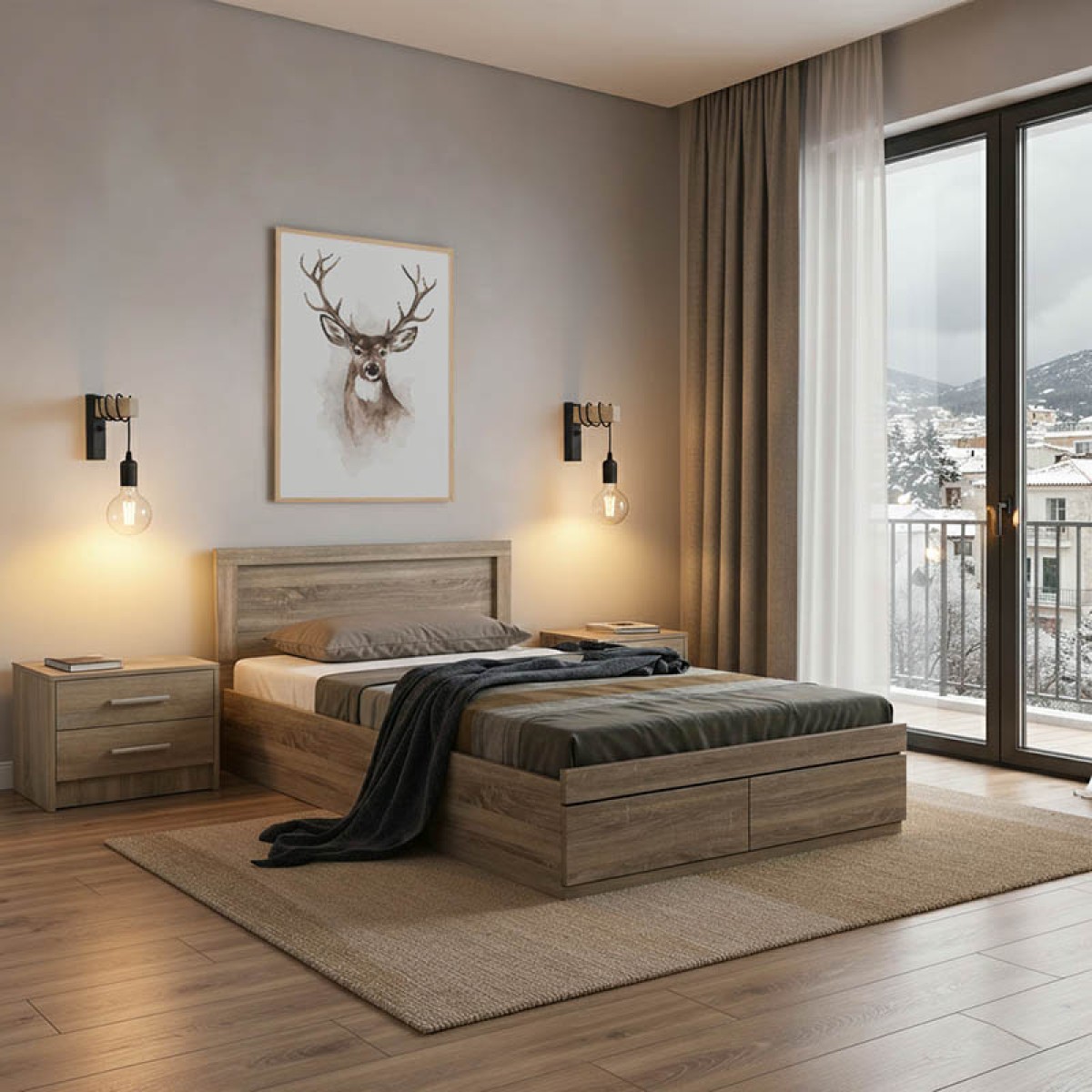 Σετ Κρεβατοκάμαρας Olympus Sonoma με Κρεβάτι 100x200εκ Σετ 2τεμ