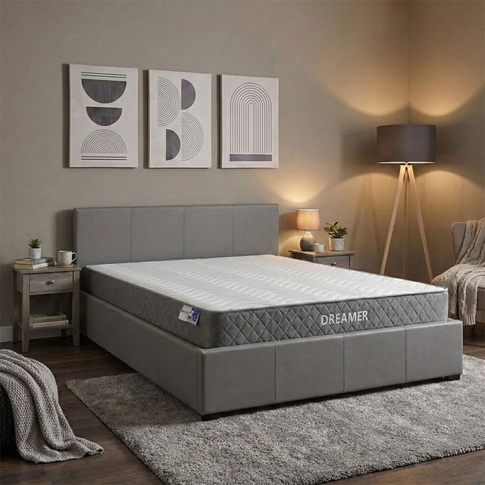 Κρεβάτι με στρώμα και αποθηκευτικό χώρο Norse-Dreamer pakoworld pu γκρι 160x200εκ