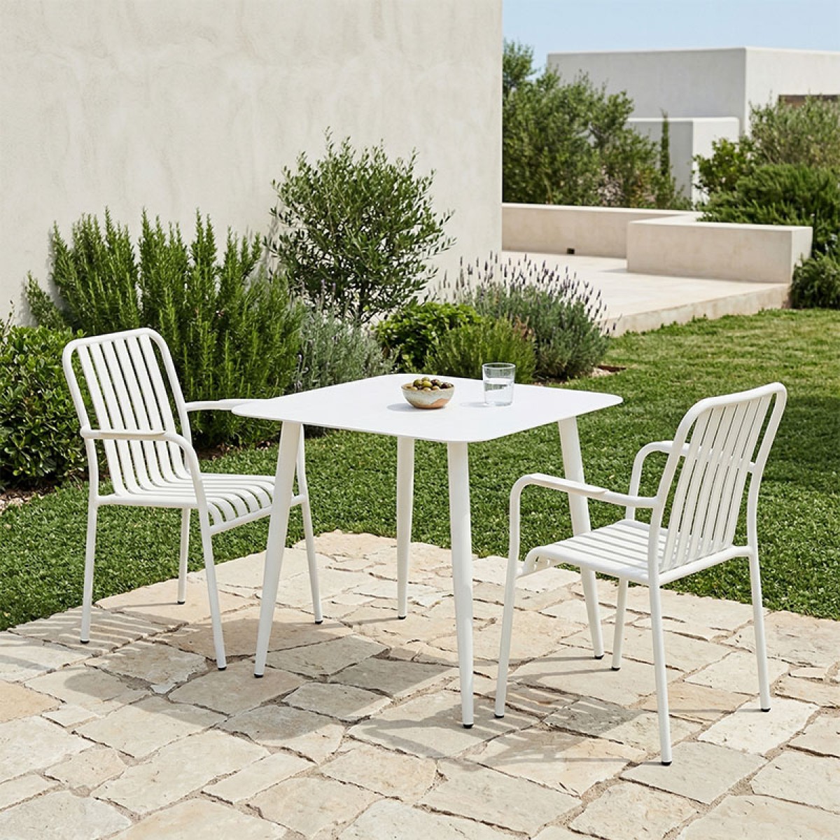 Τραπεζαρία Heven Vista pakoworld σετ 3τεμ λευκό αλουμίνιο 80x80x72εκ