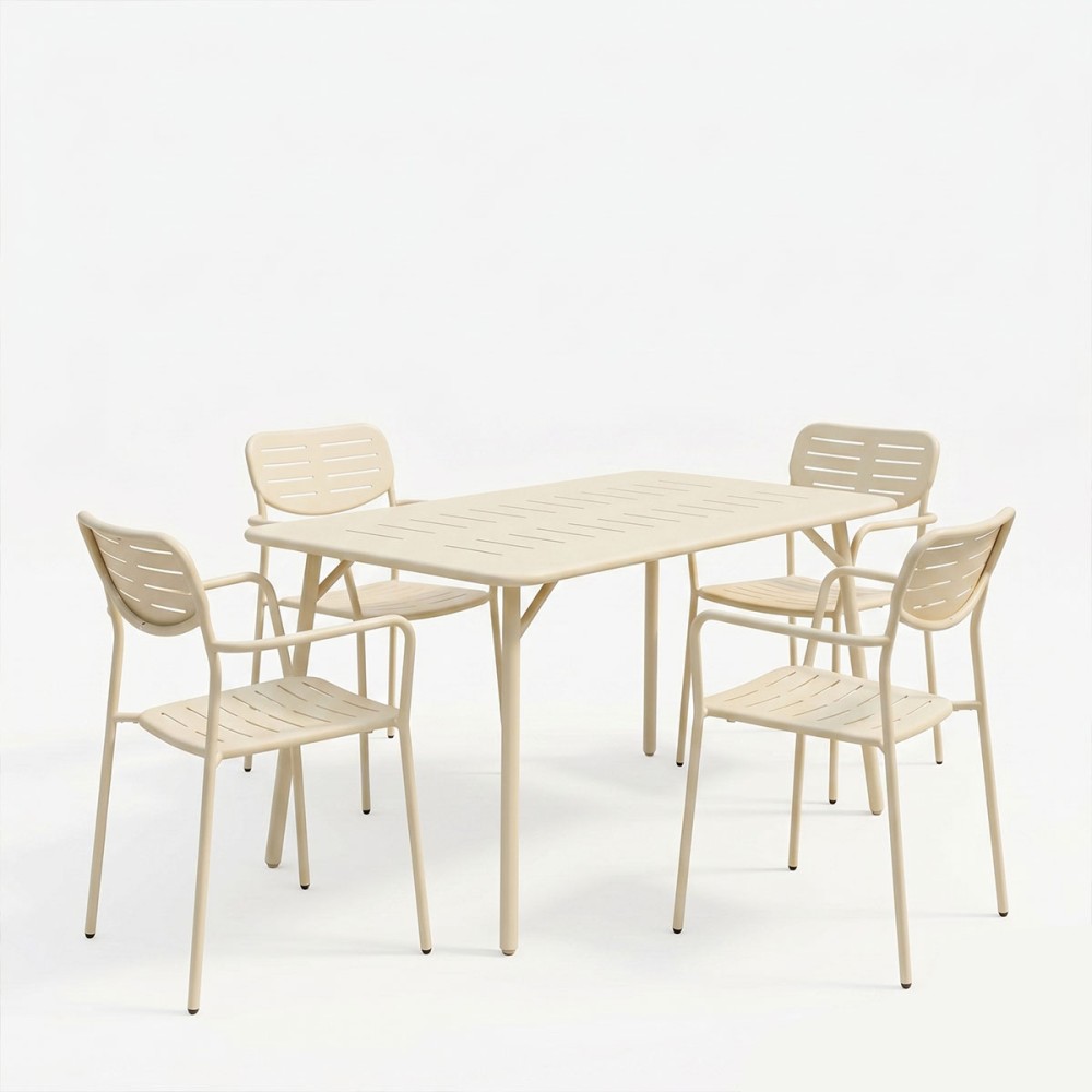 Τραπεζαρία Moraja Deraby pakoworld σετ 5τεμ κρεμ μέταλλο 140x80x72εκ