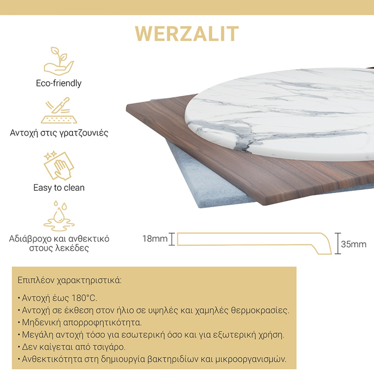 Επιφάνεια τραπεζιού Skyline pakoworld Werzalit ivory 80x80εκ πάχους 35mm Επιφάνεια τραπεζιού Skyline pakoworld Werzalit ivory 80x80εκ πάχους 35mm