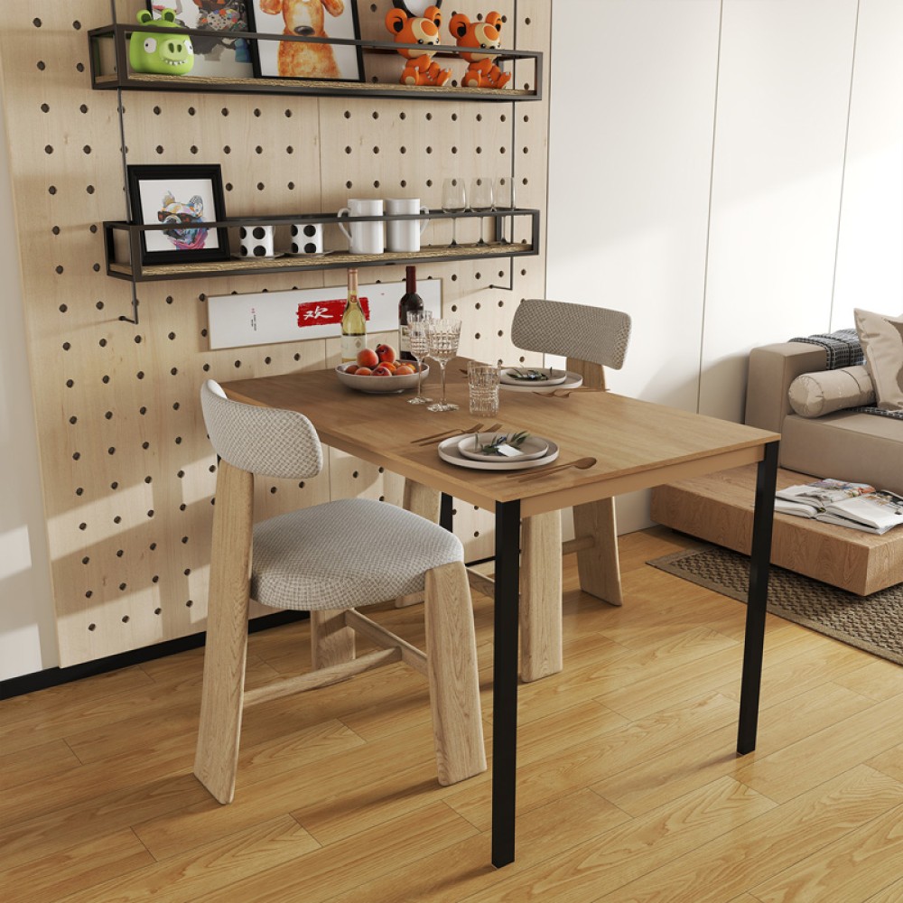 Τραπέζι Faragio pakoworld μέταλλο σε φυσική απόχρωση με μαύρα μεταλλικά πόδια 120x75x75εκ