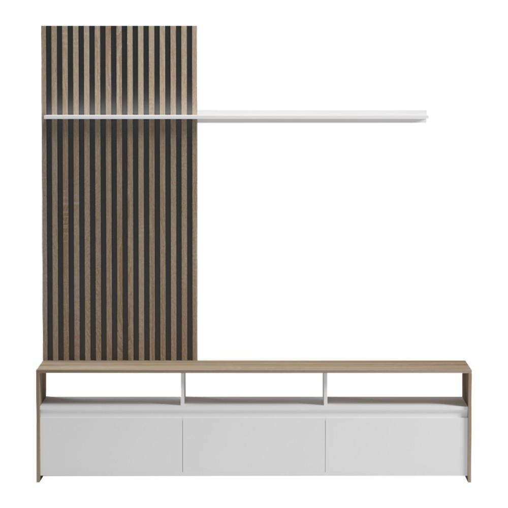 Σύνθετο σαλονιού Delfina pakoworld σε sonoma με λευκή απόχρωση 190x40x199.5εκ