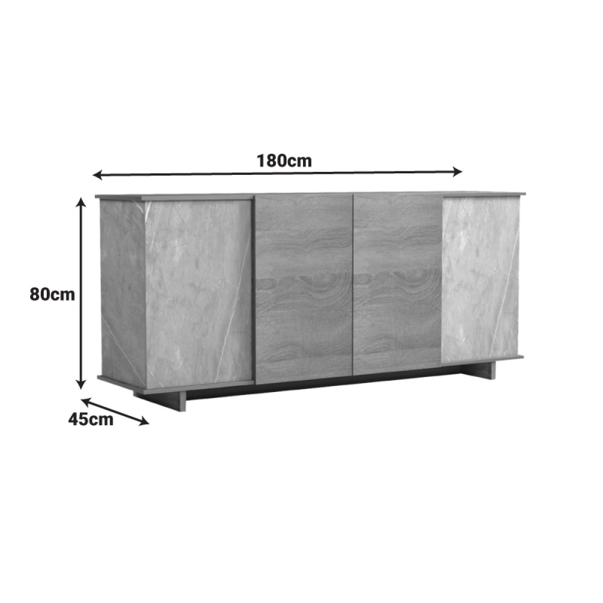 Μπουφές Zafore pakoworld sonoma - γκρι μπεζ όψη μαρμάρου 180x45x80εκ