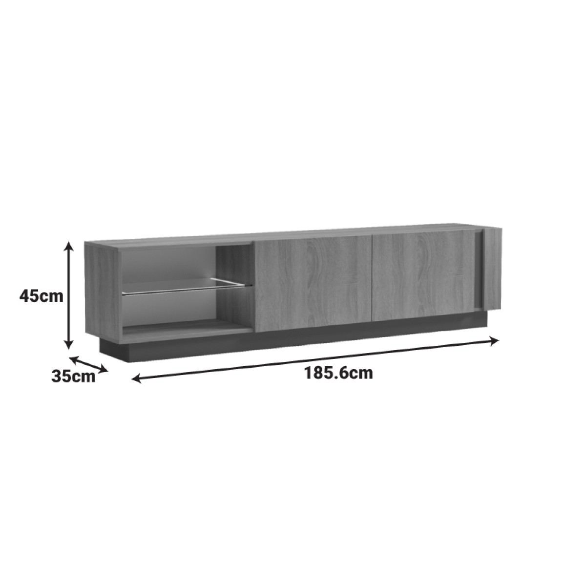 Έπιπλο τηλεόρασης με Led Vario pakoworld sonoma - ανθρακί 185.6x35x45εκ