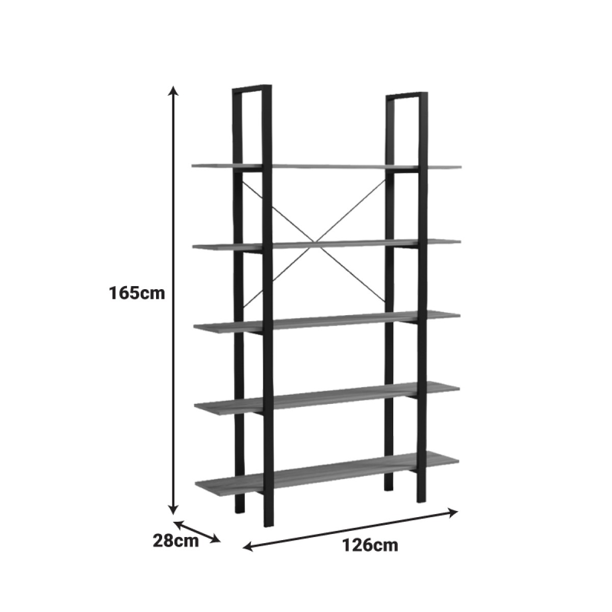 Βιβλιοθήκη-Ραφιέρα Loftie pakoworld sonoma-μαύρο μέταλλο 126x28x165εκ