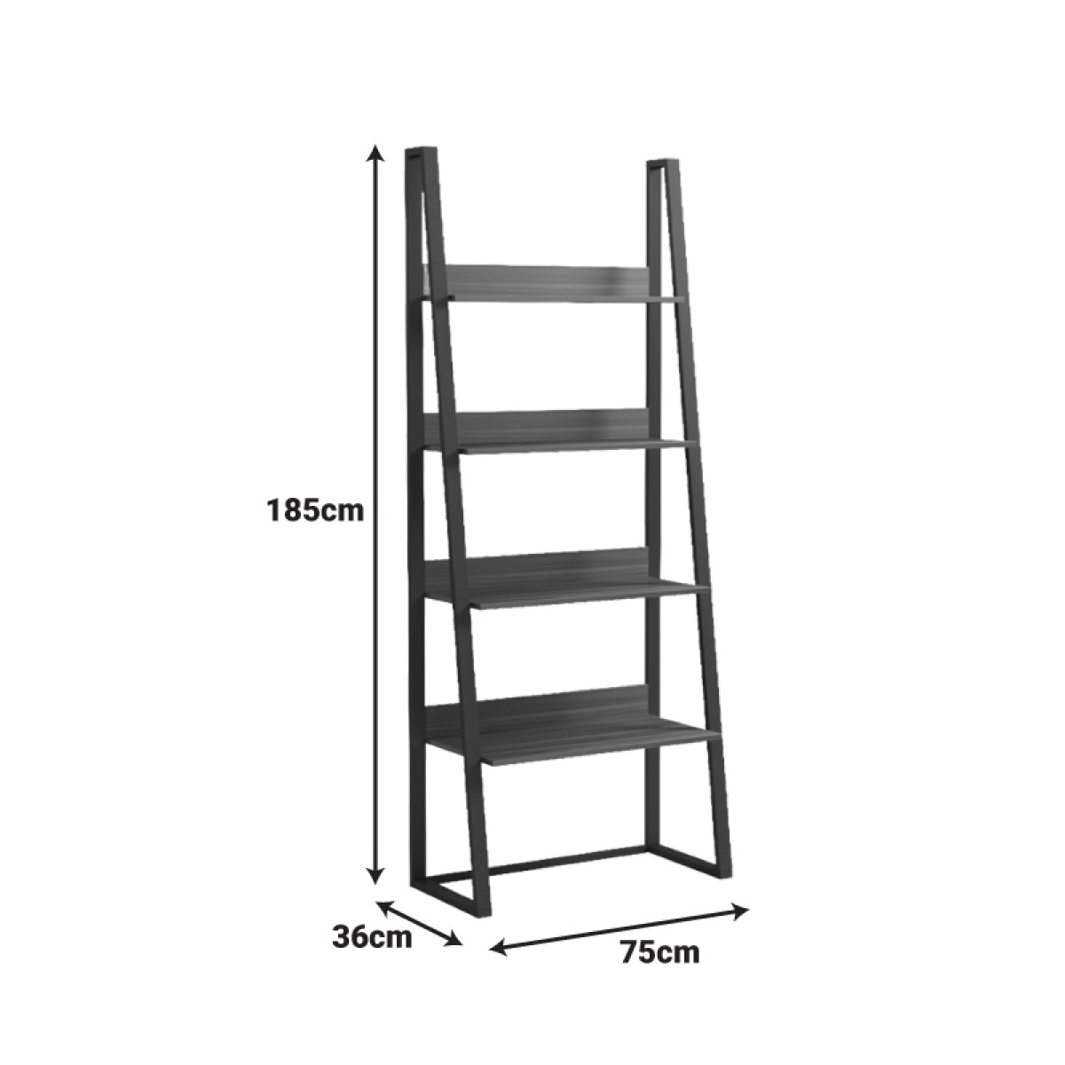 Βιβλιοθήκη-Ραφιέρα Alfa pakoworld καρυδι-μαύρο μέταλλο 75x36x185εκ