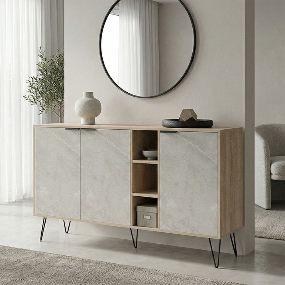 Μπουφές Balain pakoworld sonoma-γκρι μπεζ όψη μαρμάρου 142x35.5x83εκ