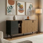 Μπουφές Riba pakoworld καρυδί-μαύρη όψη μαρμάρου 180x40x78εκ