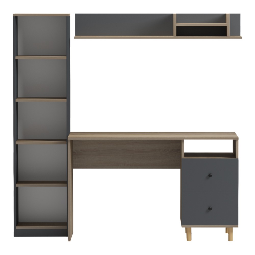Σύνθεση γραφείου Kontor pakoworld sonoma-ανθρακί 160x50x158,2εκ