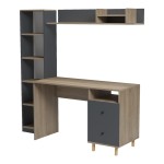 Σύνθεση γραφείου Kontor pakoworld sonoma-ανθρακί 160x50x158,2εκ