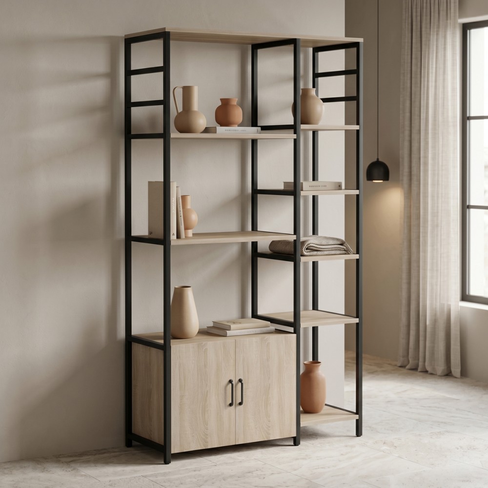 Επιδαπέδια ραφιέρα Ranea pakoworld sonoma-μαύρο 85x32x150εκ