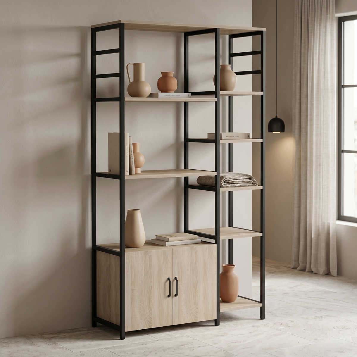 Επιδαπέδια ραφιέρα Ranea pakoworld sonoma-μαύρο 85x32x150εκ