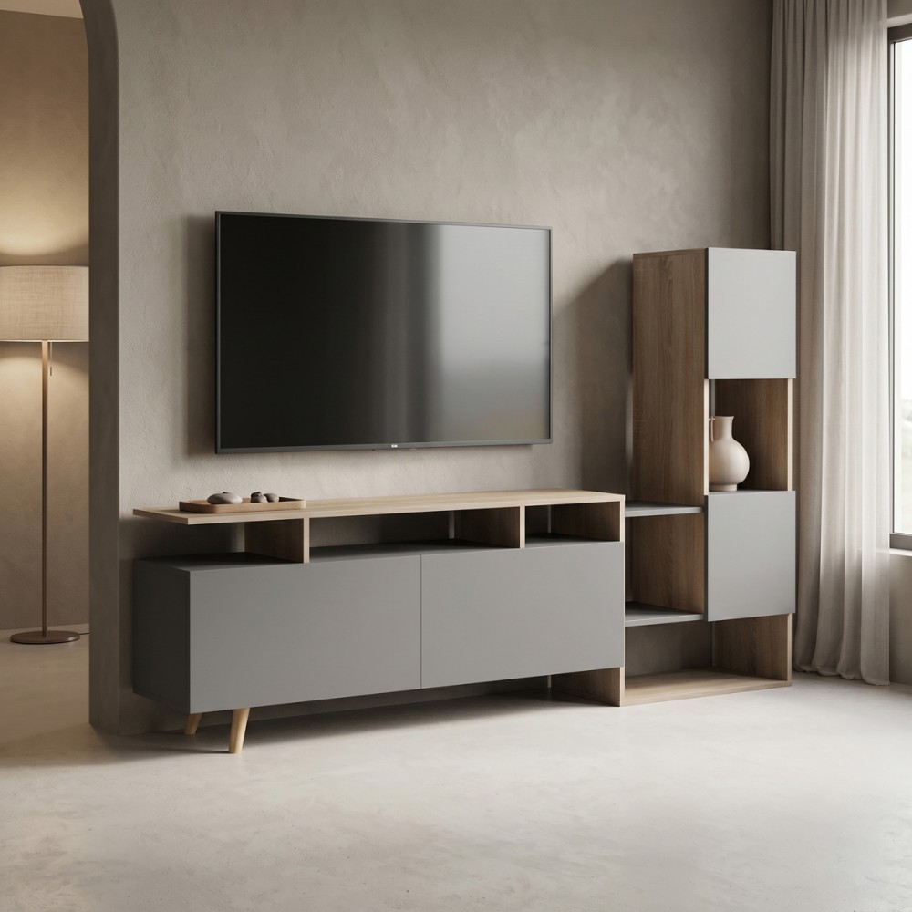 Σύνθετο σαλονιού Defry pakoworld sonoma-ανθρακί 177.5x31.5x110εκ