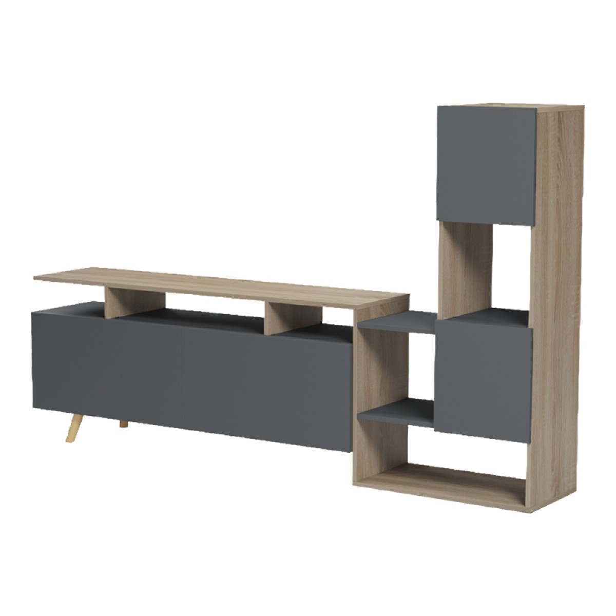 Σύνθετο σαλονιού Defry pakoworld sonoma-ανθρακί 177.5x31.5x110εκ
