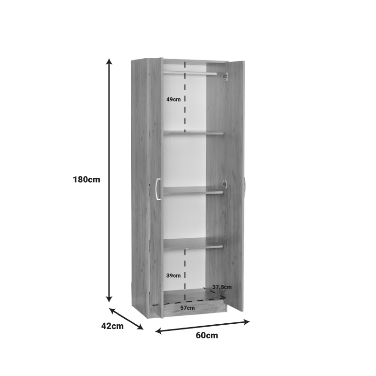 Ντουλάπα Jonar pakoworld δίφυλλη oak μελαμίνης 60x42x180εκ Ντουλάπα Jonar pakoworld δίφυλλη oak μελαμίνης 60x42x180εκ