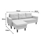 Γωνιακός καναπές αναστρέψιμος Maneli pakoworld μπεζ ύφασμα 196x138/77x82εκ