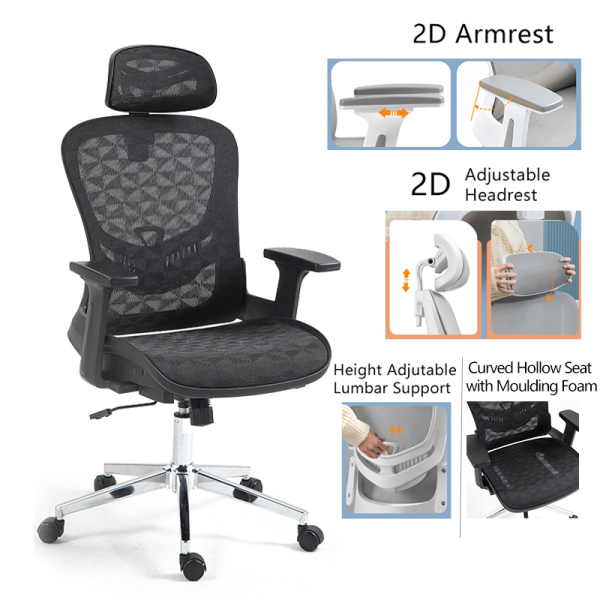 Καρέκλα γραφείου εργασίας Mergi pakoworld μαύρο mesh 62x63x120εκ Καρέκλα γραφείου εργασίας Mergi pakoworld μαύρο mesh 62x63x120εκ