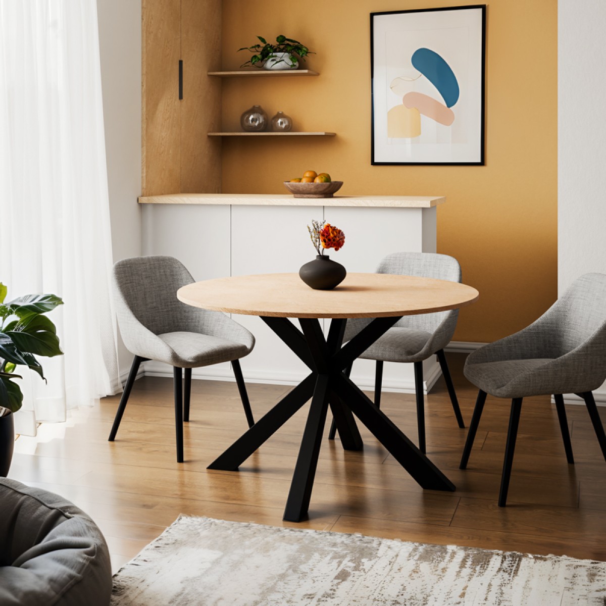 Τραπέζι Jeston pakoworld MDF καρυδί-πόδι μαύρο μέταλλο Φ120x75εκ Τραπέζι Jeston pakoworld MDF καρυδί-πόδι μαύρο μέταλλο Φ120x75εκ