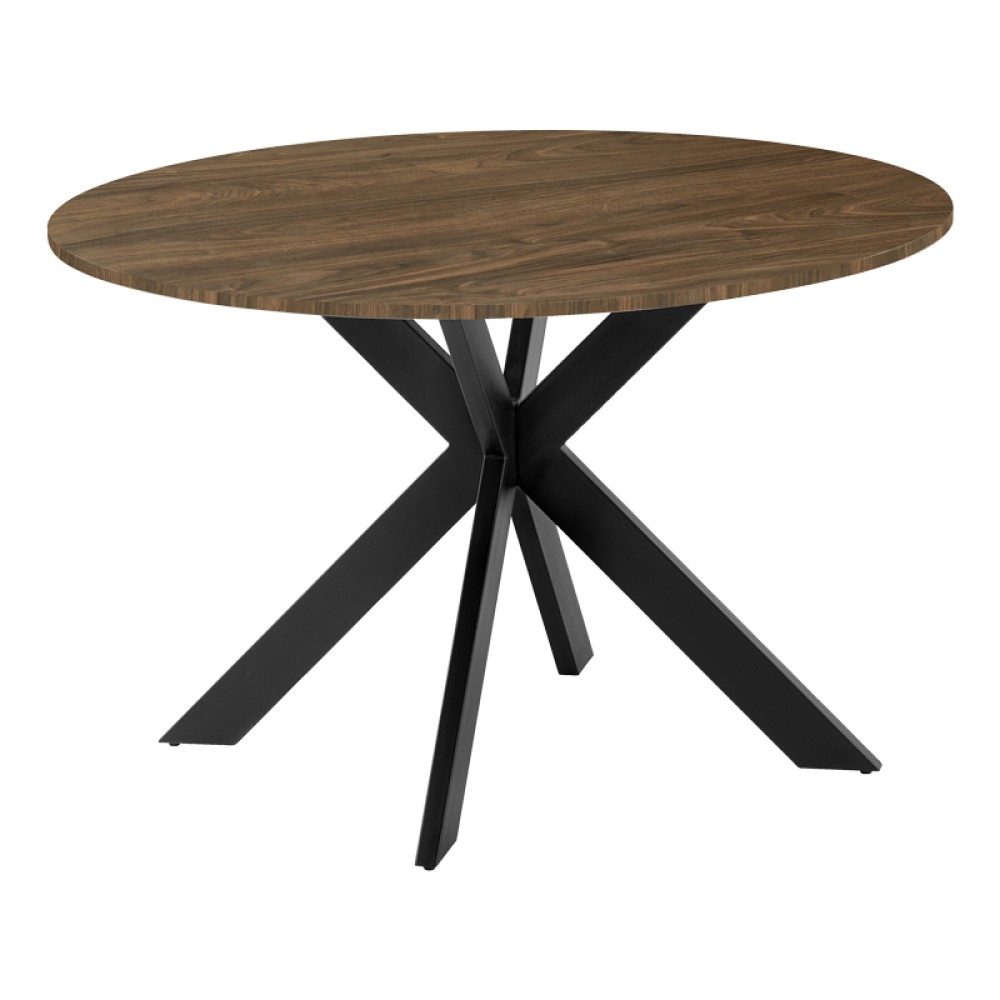Τραπέζι Jeston pakoworld MDF καρυδί-πόδι μαύρο μέταλλο Φ120x75εκ