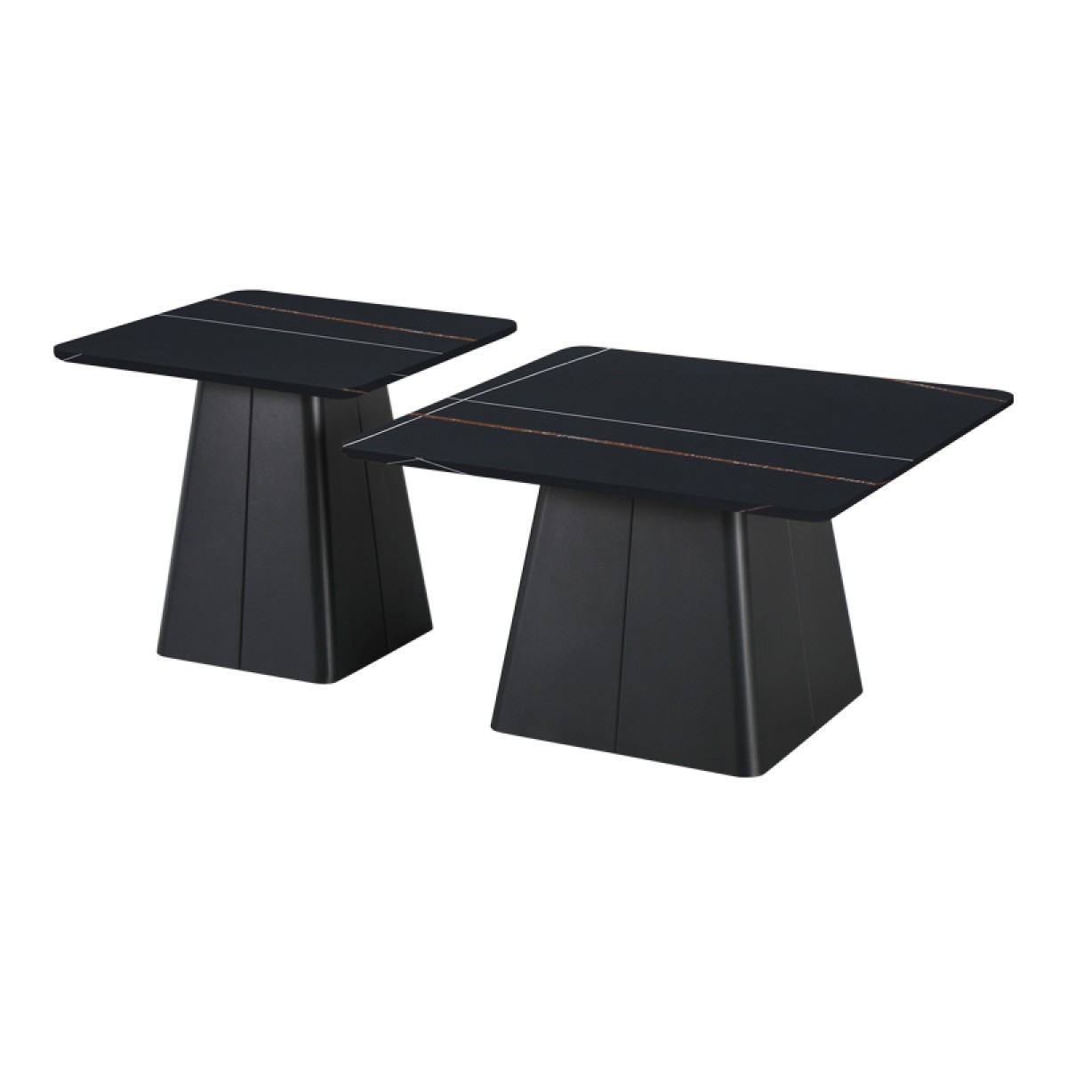 Τραπέζια σαλονιού Square pakoworld σετ 2 τεμ μέταλλο-sintered stone σε μαύρο μαρμάρου