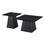 Τραπέζια σαλονιού Square pakoworld σετ 2 τεμ μέταλλο-sintered stone σε μαύρο μαρμάρου