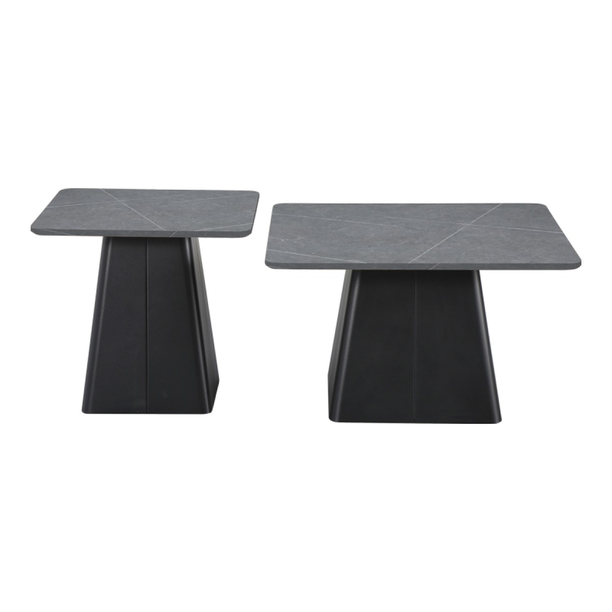 Τραπέζια σαλονιού Square pakoworld σετ 2 τεμ βάση μέταλλο σε μαύρη-sintered stone σε γκρι μαρμάρου