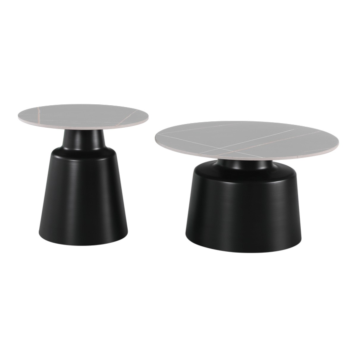 Τραπέζια σαλονιού Dualis pakoworld σετ 2 τεμ μαυρο μέταλλο-sintered stone σε γκρι μαρμάρου