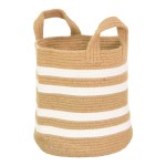 Διακοσμητικό καλάθι Mibra Inart βαμβάκι-γιούτα σε μπεζ-λευκή απόχρωση Φ30x30εκ