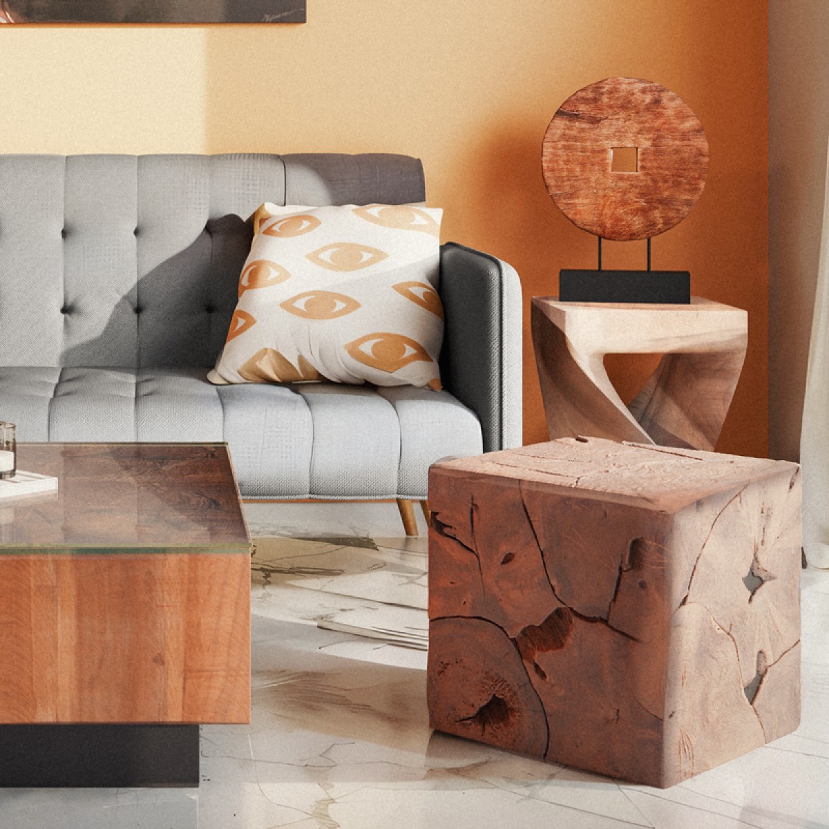 Σκαμπό Boxy Inart φυσικό μασίφ ξύλο teak 40x40x40εκ Σκαμπό Boxy Inart φυσικό μασίφ ξύλο teak 40x40x40εκ