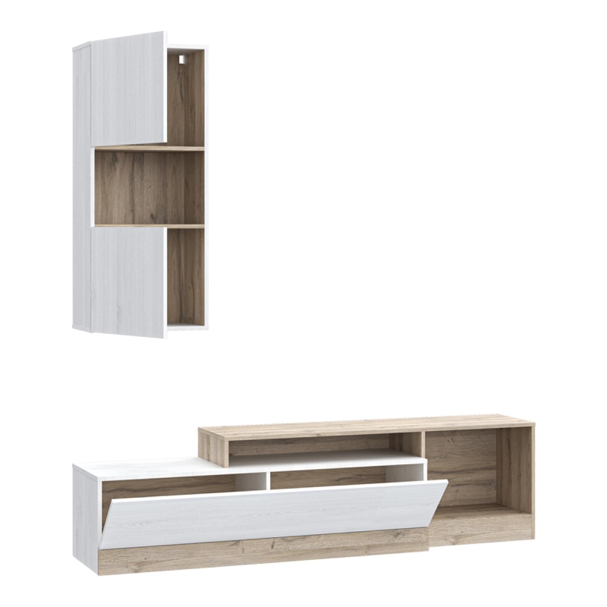 Σύνθετο σαλονιού Halmi pakoworld λευκό-oak μελαμίνης 180x39x190εκ Σύνθετο σαλονιού Halmi pakoworld λευκό-oak μελαμίνης 180x39x190εκ