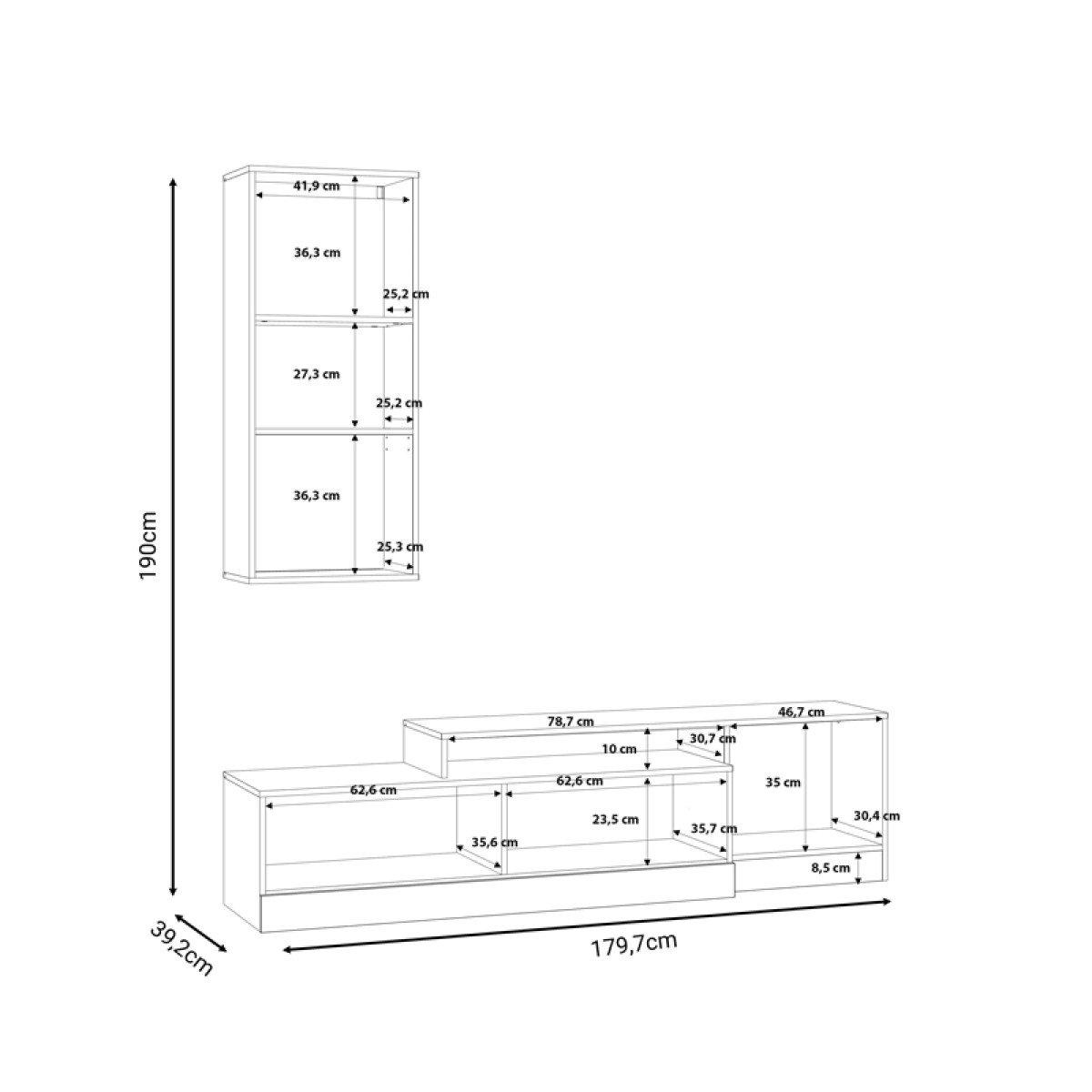 Σύνθετο σαλονιού Halmi pakoworld λευκό-oak μελαμίνης 180x39x190εκ Σύνθετο σαλονιού Halmi pakoworld λευκό-oak μελαμίνης 180x39x190εκ