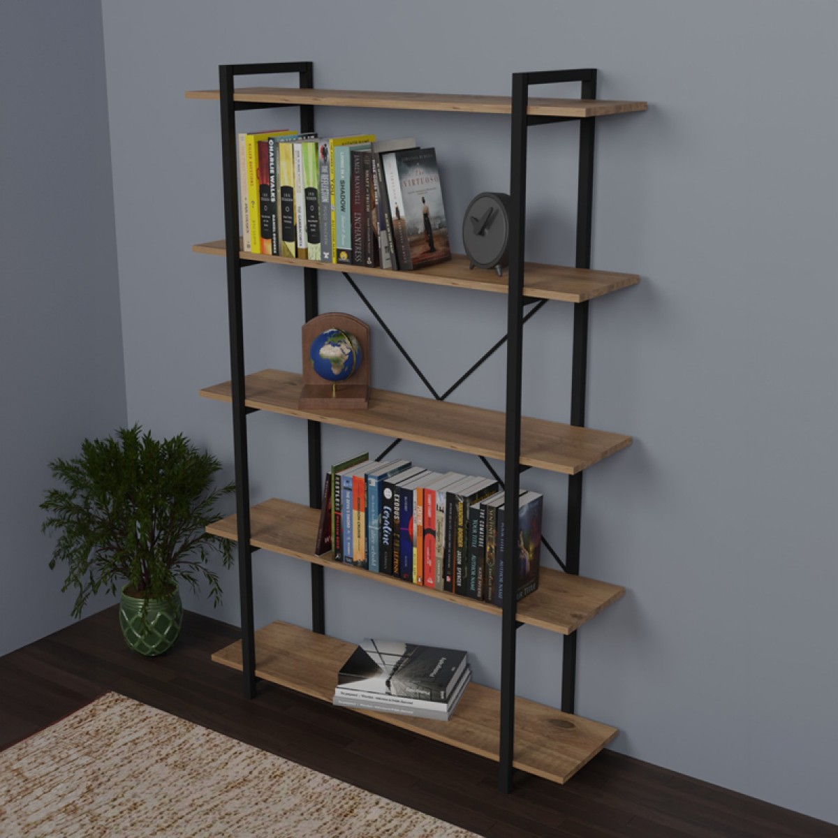 Βιβλιοθήκη Reson pakoworld oak μελαμίνης-μαύρο μέταλλο 120x34x180εκ Βιβλιοθήκη Reson pakoworld oak μελαμίνης-μαύρο μέταλλο 120x34x180εκ