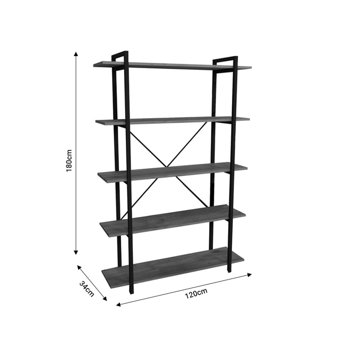 Βιβλιοθήκη Reson pakoworld oak μελαμίνης-μαύρο μέταλλο 120x34x180εκ Βιβλιοθήκη Reson pakoworld oak μελαμίνης-μαύρο μέταλλο 120x34x180εκ