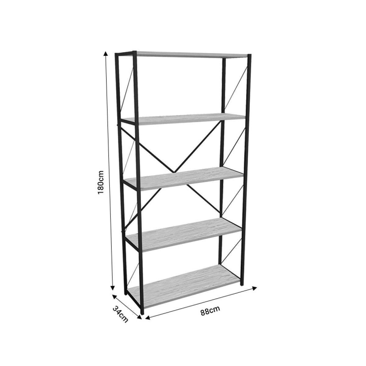 Βιβλιοθήκη Tikilmo pakoworld oak μελαμίνης-μαύρο μέταλλο 88x34x180εκ Βιβλιοθήκη Tikilmo pakoworld oak μελαμίνης-μαύρο μέταλλο 88x34x180εκ